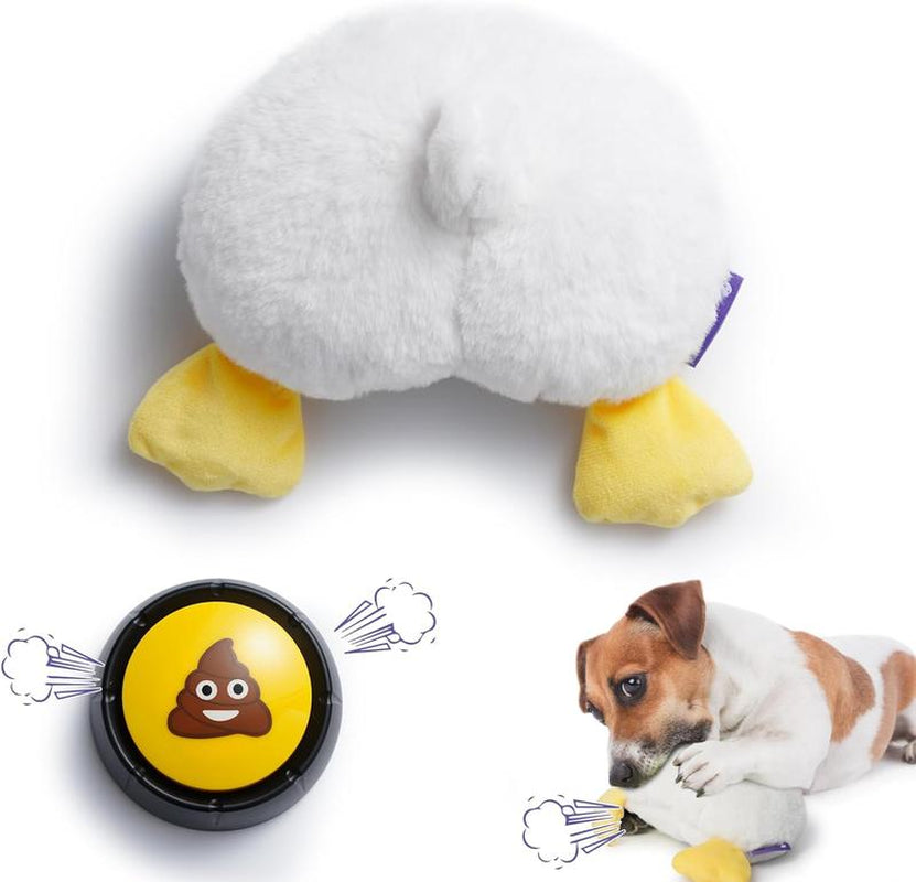 Fuzzwoof Hilarious Farting Fluffy Duck Butt Dog Toy, Emit Funny Farting Sounds When Press, Battery-Powered, Cute Plush Stuffed Dog Toy for All Breeds Sizes, Puppy Toy for Accompany and Anxiety Relief