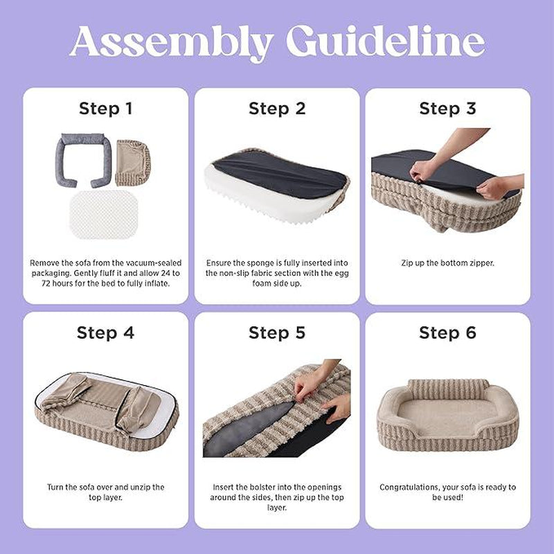 LESURE High Back Sofa, Cute Dog Bed, Orthopedic Waterproof Pet Beds with Sides, Non-Slip Bottom and Egg-Crate Foam Pet Couch Sofa with Washable Removable Cover