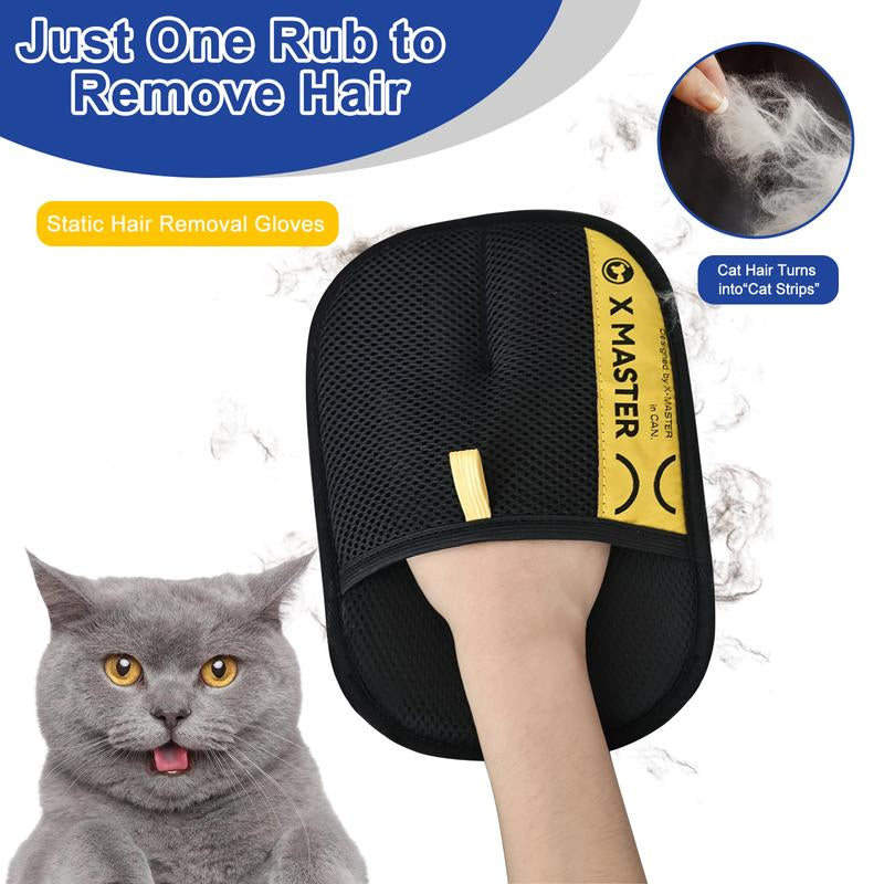 Reusable Electrostatic Pet Hair Removal Gloves – Double-Sided Grooming Mitt for Cats & Dogs | Gentle Deshedding Glove for Furniture, Clothes, Car, Carpet & Bedding (No Battery Needed)