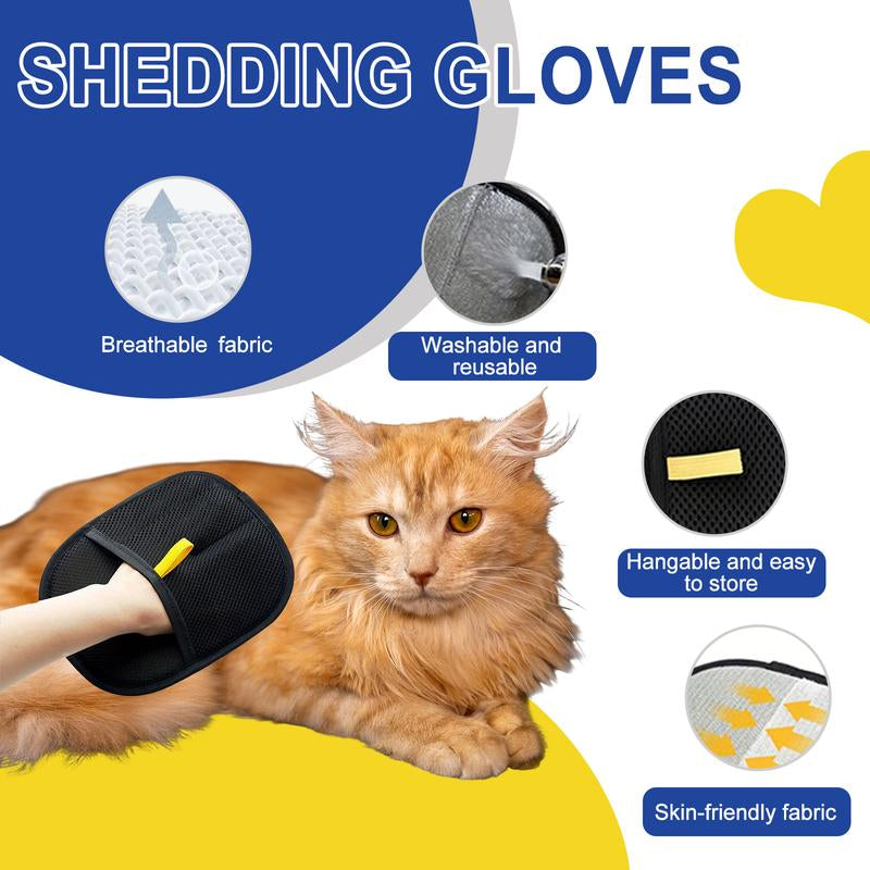 Reusable Electrostatic Pet Hair Removal Gloves – Double-Sided Grooming Mitt for Cats & Dogs | Gentle Deshedding Glove for Furniture, Clothes, Car, Carpet & Bedding (No Battery Needed)