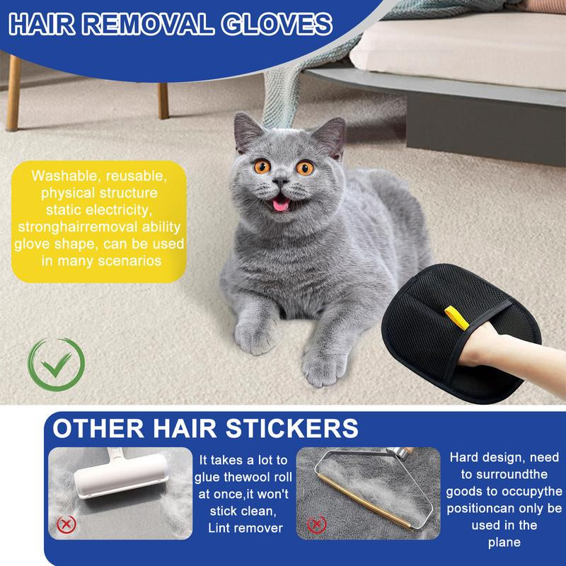 Reusable Electrostatic Pet Hair Removal Gloves – Double-Sided Grooming Mitt for Cats & Dogs | Gentle Deshedding Glove for Furniture, Clothes, Car, Carpet & Bedding (No Battery Needed)